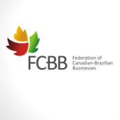 A logo featuring a stylized maple leaf with sections in yellow, green, and reddish-brown, followed by the letters FCBB and the full name Federation of Canadian-Brazilian Businesses in gray text.